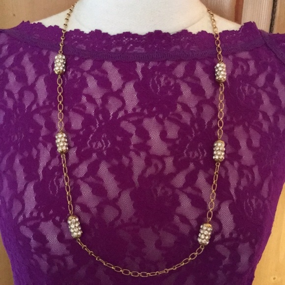 J Crew Crystal Barrel Gold Chain Station Necklace - Picture 6 of 7